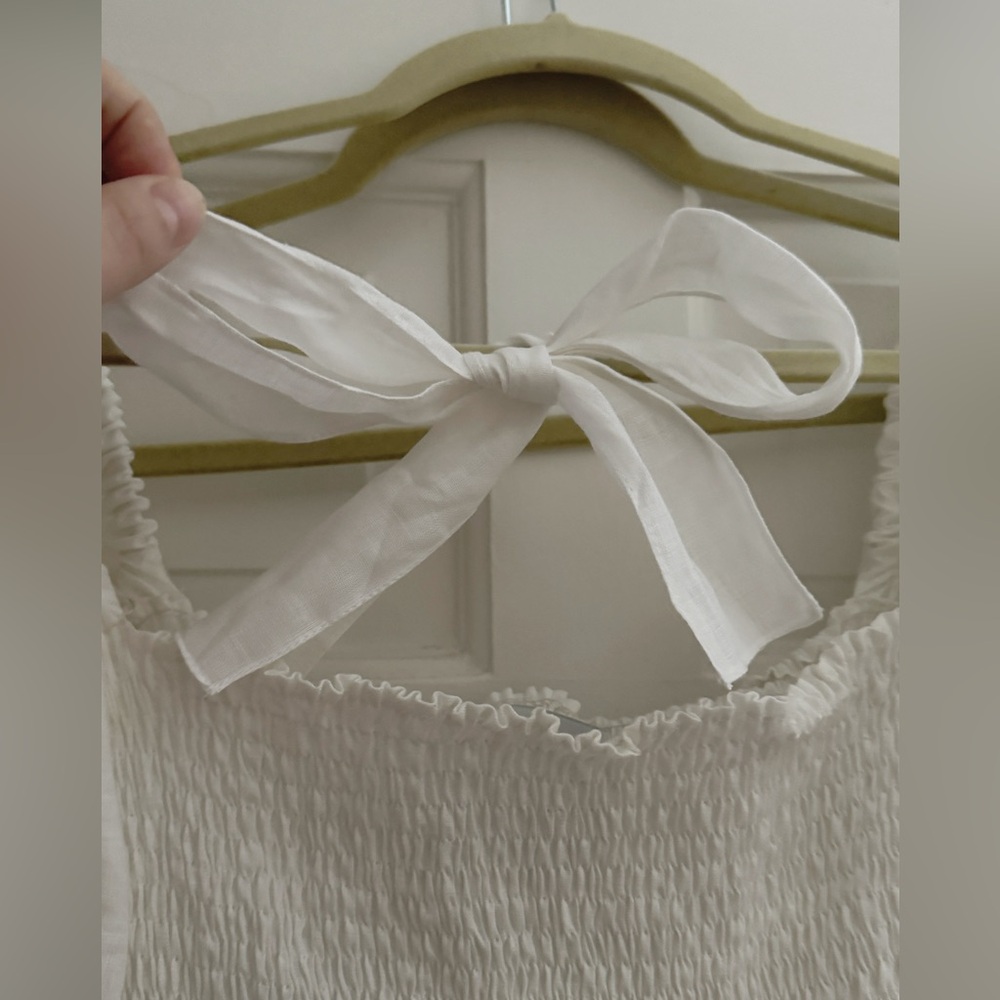 NEW Sleeper Atlanta Linen Dress Off-Shoulder White Puff Sleeve w/ Bow size L - Picture 11 of 14